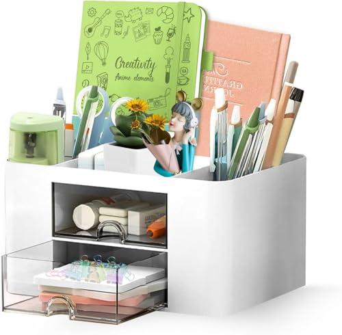 Shuttle Art Desk Organizer with 2 Drawers | Multi-Functional Stationery Holder for Offi…