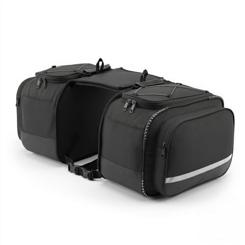 FATMUG Motorcycle Saddle Bag with Rain Cover, Double Side Storage for Travel, Polyester…