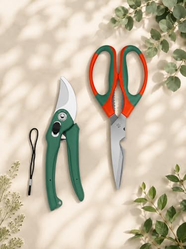 PLANETXERO Multipurpose Gardening Scissors & Green Pruner Set of 2– Heavy Duty Garden S…