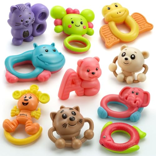Cable World Set of 10 Premium Rattle Set, Animal Design Colourful Plastic Non Toxic 10…
