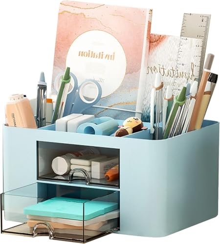 UCRAVO Plastic Stylish Stackable Desk Organizer with 2 Drawers and 5 Compartments Multi…