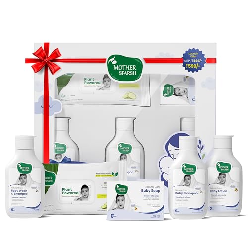 Mother Sparsh Natural Care Gift Set for Babies | Baby Gift Box of 5 | Baby Wipes (40Pcs…