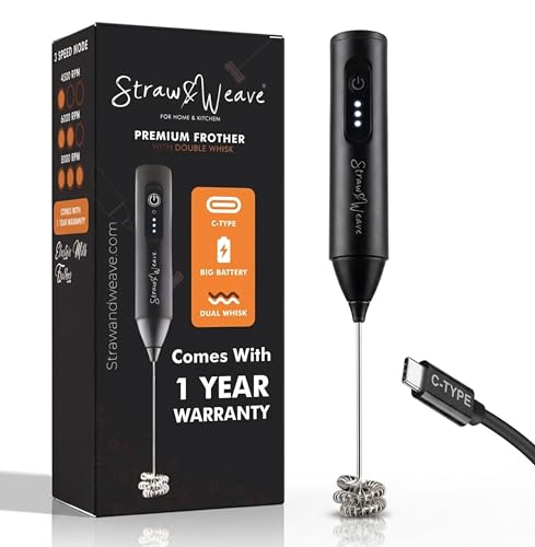 Coffee Frother Electric with Double Whisk | C Type Rechargeable Coffee Maker Machine fo…