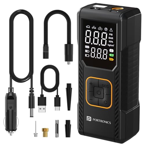 Portronics Vayu 9.0 Portable & Rechargeable Tyre Inflator with 2-in-1 Cordless & Corded…