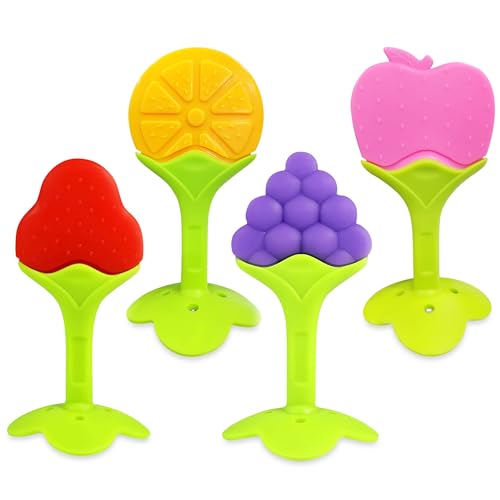 GLUN® Pack of 4 Silicone Baby Teether Toys for 5-12 Months, BPA Free Baby Teether, Sens…
