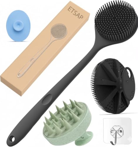 ETSAP Soft Silicone Back Scrubber Long Handle Bath Brush + Body Scrubber Bath Brush + S…