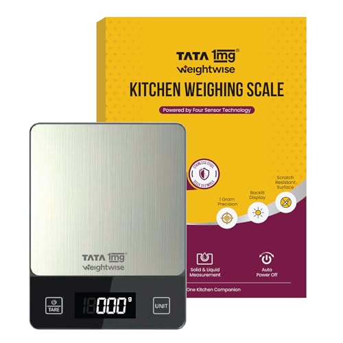 Tata 1mg Weightwise Kitchen Weighing Scale | 1g Precision | Stainless Steel | Max Capac…