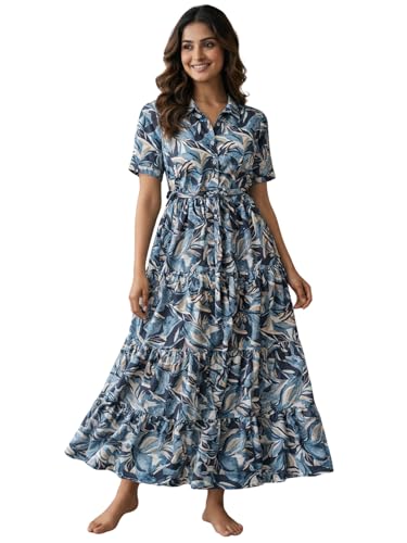 Bollyclues Women’s Crepe Fabric Printed Maxi Dress for Women| Lightweight, Breathable &…