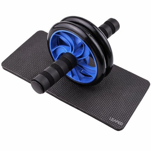 LEAFED Anti-Skid Double Wheel AB Roller with Knee Mat | Heavy Duty Steel Handle Ab Exer…