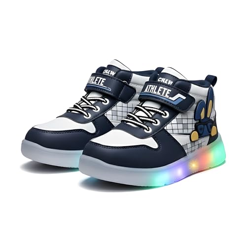 HOOH Kids Unisex LED Light Sneakers, High Top Athletic Shoes with Lights Comfortable Fa…