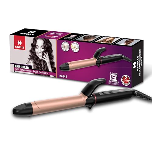 Havells Hair Curler | KeraNourish + Argan Revitalizer | Long Barrel | Anti - Scalding D…