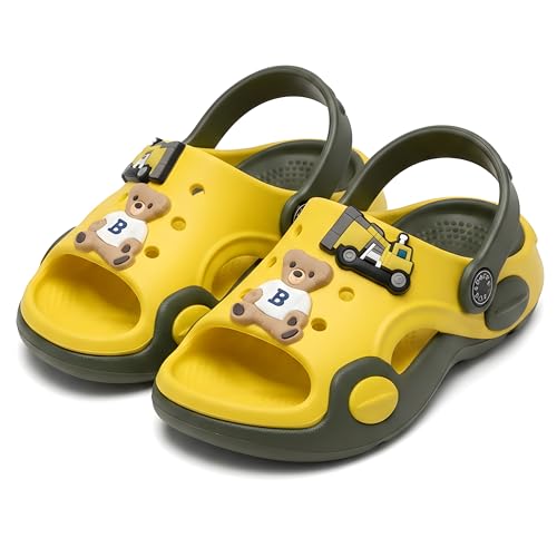 HOOH Kids Unisex Open Toe Clogs for Boys and Girls Cute Charms for Up to 5 Years (Yello…