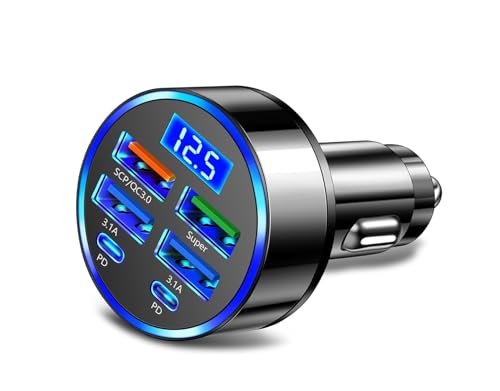 Spiaty 800W Car Charger Adapter, 6-Port Fast Charging USB C Car Charger with 4 USB & 2…