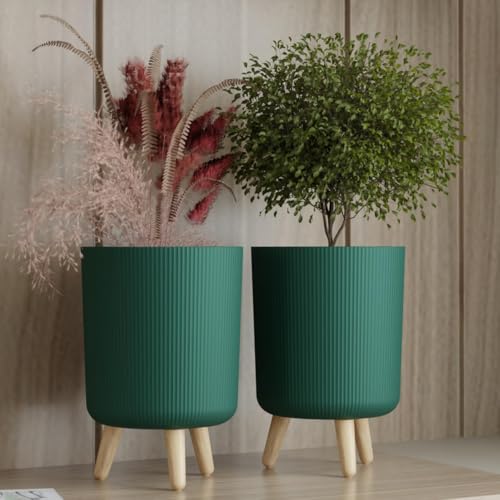 LEAWALL Modern White Flower Pot with Stand | Large Indoor Outdoor Planter for Home Gard…