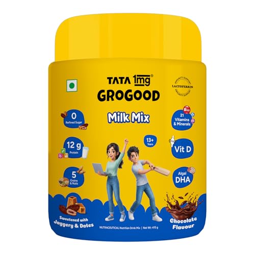 Tata 1mg Grogood Kids Nutrition Drink Mix| With Lactoferrin for Immunity, 12g Protein & Cal…