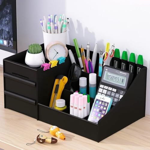 Office Desk Organizer, Plastic Desktop Organizer with Pencil Holder, Sticky Note Tray,…