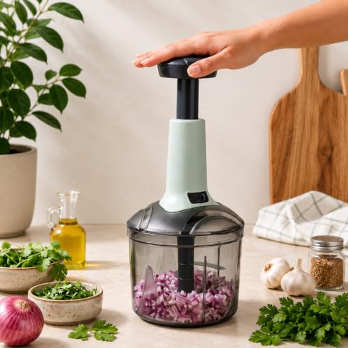SR Food Chopper, 4 Blade Steel Large Manual Hand-Press Effortless Chopping Vegetables &…