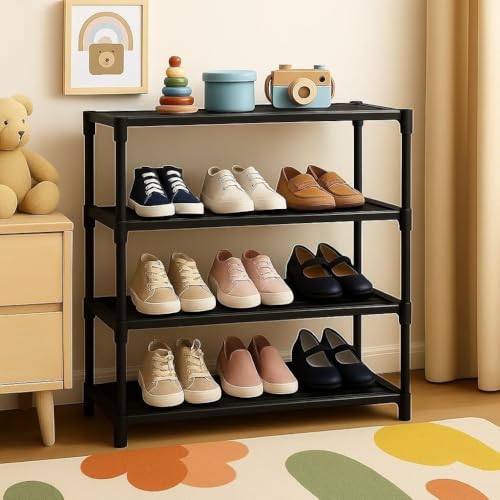 SNKR ESSENTIALS Shoe Rack 4 Tier Shoe Rack with Shelf, Folding ShoeRack for Bedroom, Li…