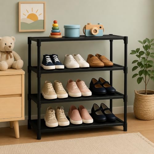 HEMOVIA Shoe Rack 4 Tier Shoe Rack with Shelf, Folding ShoeRack for Bedroom, Living Roo…