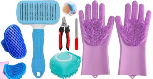 AVRIN 6-in-1 Pet Grooming Kit for Dogs & Cats | Includes Self-Cleaning Slicker Brush, S…