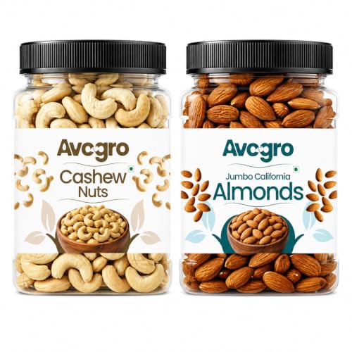 Avogro California Almond Cashew Pack 1KG | 500GM Each | Whole Badam & Kaju Nuts | Crisp…