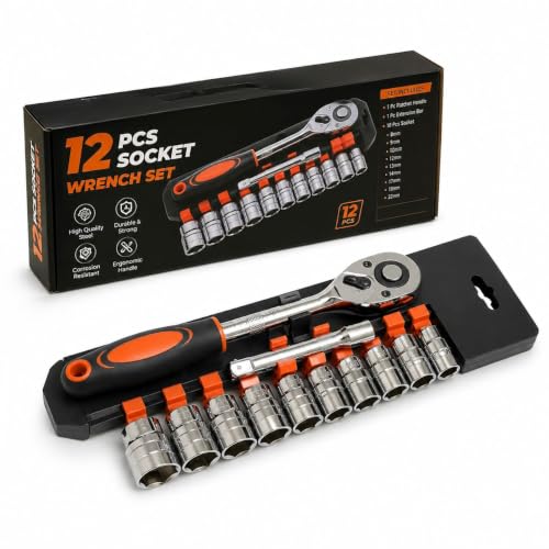TEJ KAJ 12 Pcs Socket Wrench Set with Ratchet Handle | Heavy Duty Mechanic Tool Kit | C…